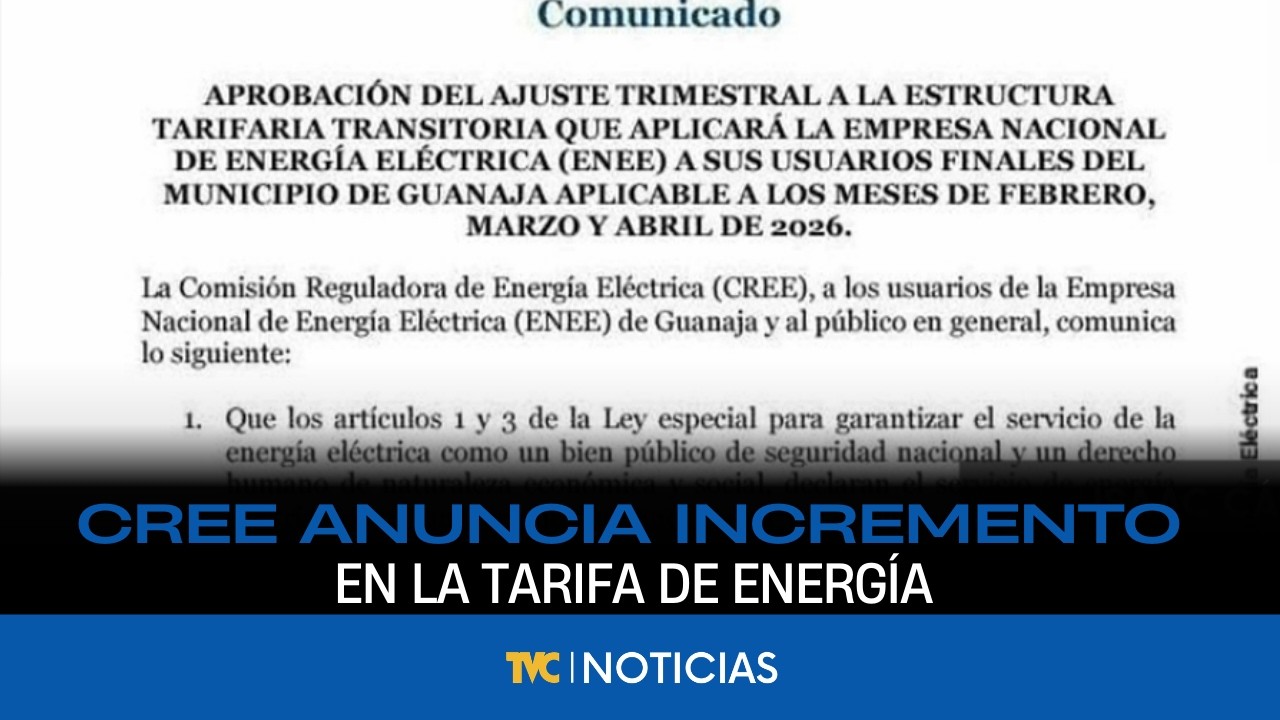 CREE anuncia incremento en la tarifa de energía en la Isla de Guanaja a partir de febrero.