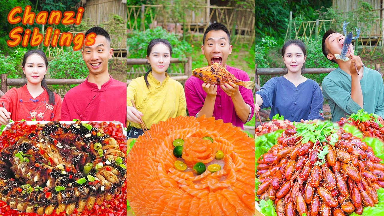 Blue Lobster!😲How to Make Salmon Flower Seafood Recipe|Mukbang Eating Challenge| Village Cooking