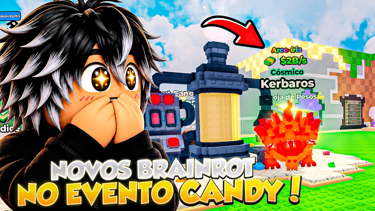 PEGUEI NOVOS BRAINROTS NO EVENTO CANDY DO CHUTE UMA LUCKY BLOCK!!