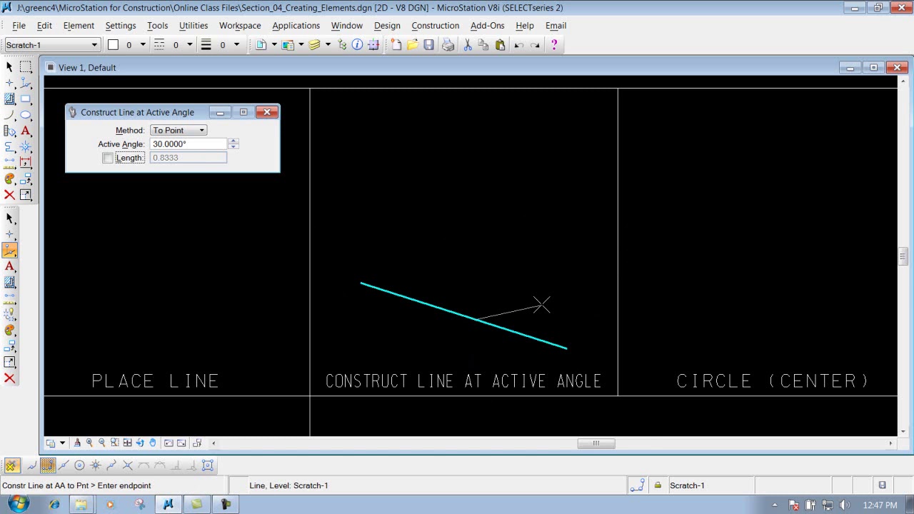 MicrostationV8I SS4 3.5 Line at Active Angle