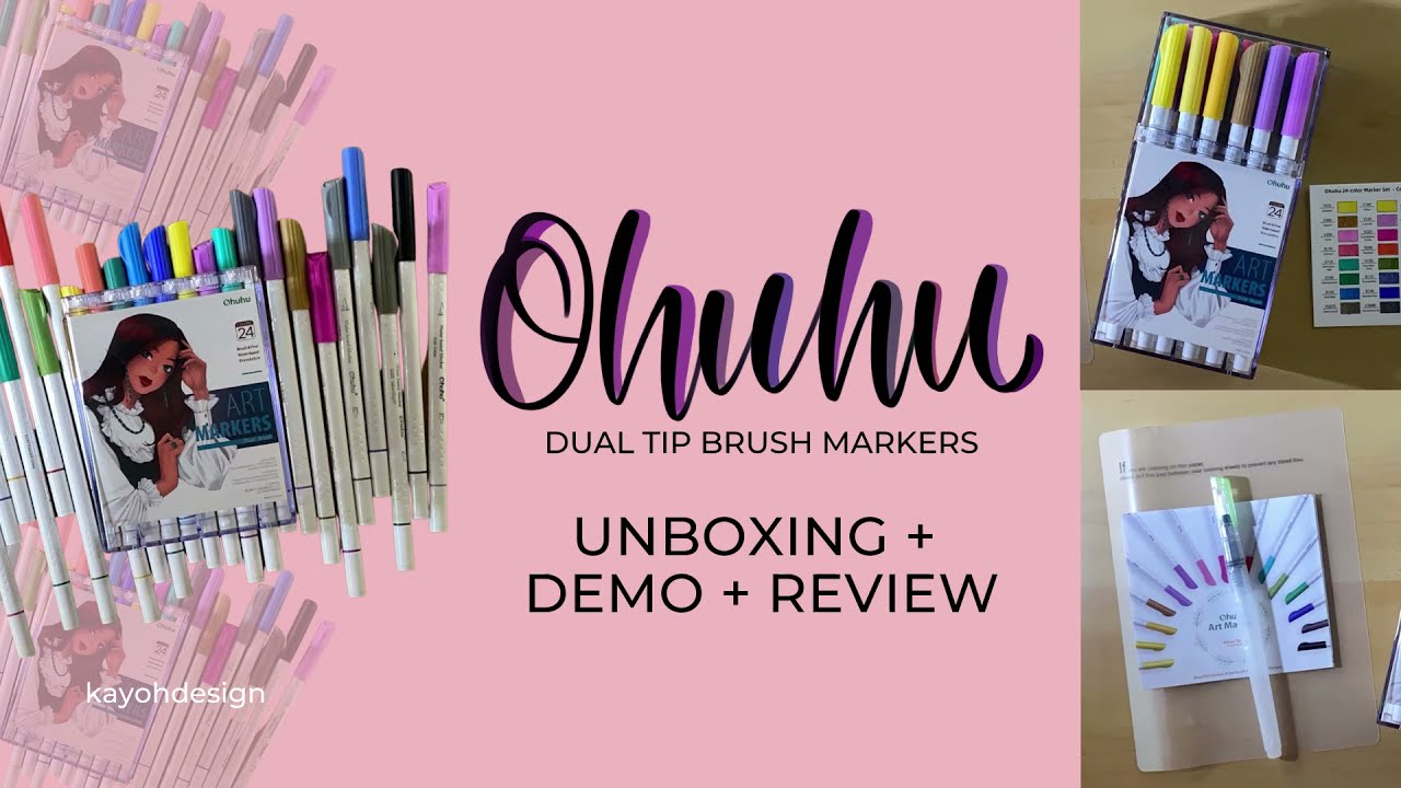 Ohuhu Dual Tip Brush Markers DEMO + REVIEW | Unboxing New Art Supplies || kayohdesign