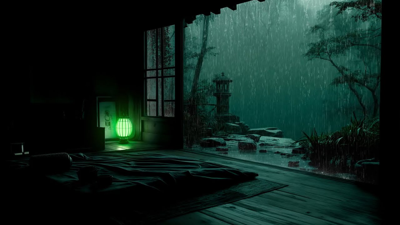 Soft Piano Music in a Japanese Room | Gentle Night Rain Ambience for Deep Relaxing Sleep (No Ads)