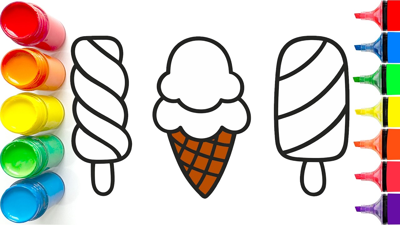 Drawing and Coloring 3 Cool Ice Cream Popsicles | Easy Step by Step Tutorial