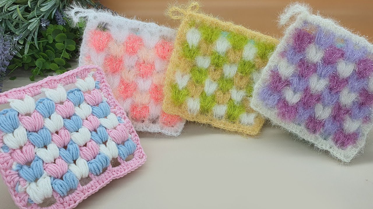 [수세미코바늘] 3색 하트 평면 수세미 뜨기 crochet coaster