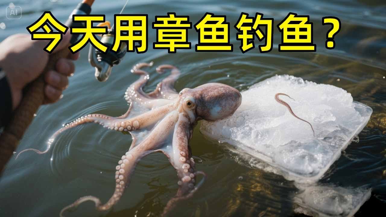 沉浸式钓盲盒了！当你在海里摇晃一只冷冻章鱼时，可以钓的到什么鱼呢？ #海洋生物 #赶海