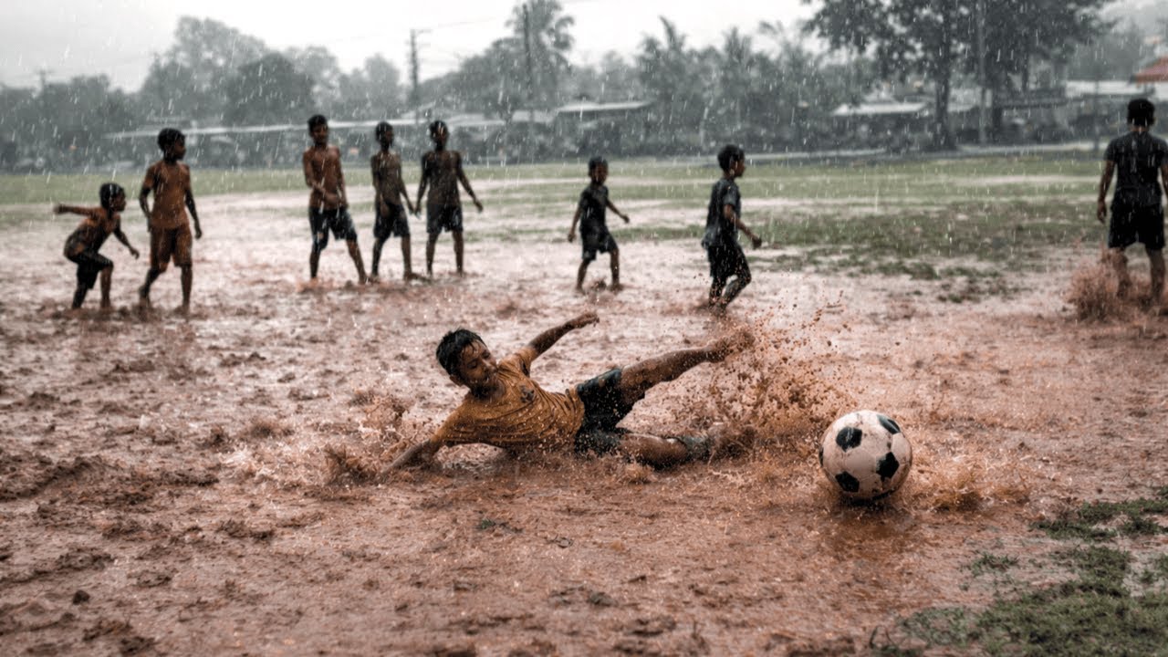 An Unexpected Moment While Playing Football in Heavy Rain