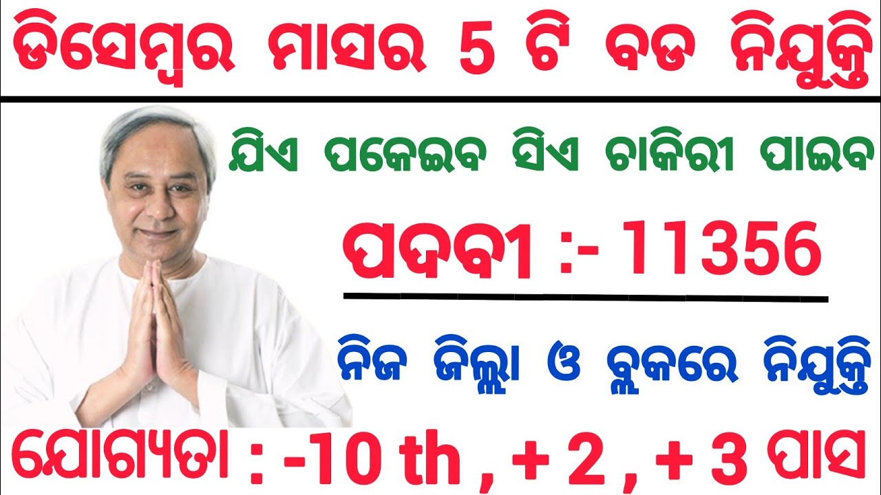 December Top 5 Govt Jobs 2021//Odisha Govt Jobs 2021//Odisha Job Updates 2021//Jobs in Odisha