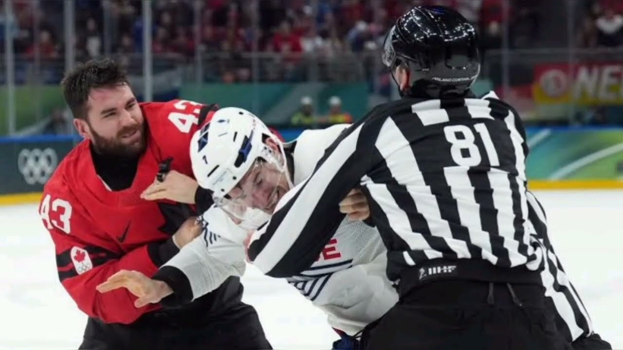 Tom Wilson vs Pierre Crinon Fight | Epic Red vs White Hockey Brawl |Referee IntervenesOlympics2026🏒🔥