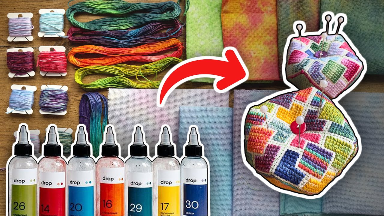ОКРАШИВАНИЕ МУЛИНЕ 🧵 и КАНВЫ 🎨 в технике Tie-Dye / Мулине Ручного Окрашивания