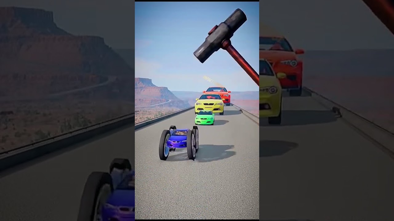 Giant Hammer vs Color Cars! Who Survives? 🔨🚗 #shorts