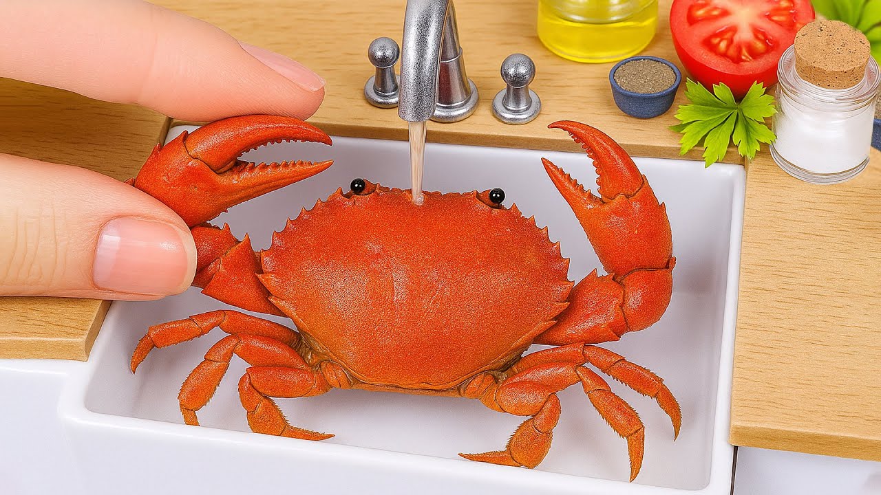 Урок по приготовлению крошечного краба 🦀 Как приготовить мини-краба в масле и чесноке на маленько...