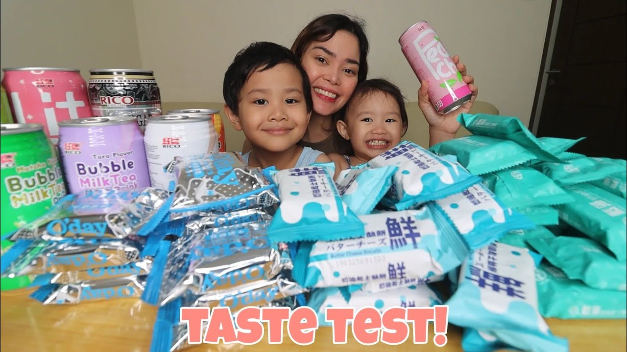 TAIWAN CRACKERS, MALAYSIAN MILK TEA and FRUIT JUICE TASTE TEST with my KIDS!