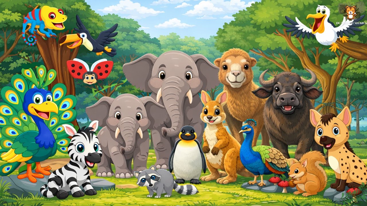 Happy Farm Life: Elephant, Peacock, Zebra, Raccoon, Hyena, Chameleon, Toucan - Animal Sounds