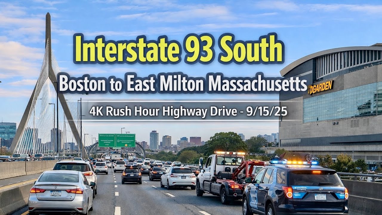 Interstate 93 South | Boston to East Milton MA | 4K Rush Hour Highway  Drive - 9/15/25