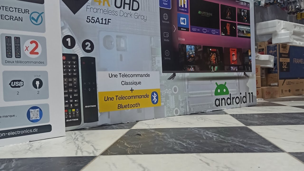 تلفاز الصالة الكبري من بين أفضل  انواع التلفزة RAPTRON 4k UHD  الداعم لنظام andorid11#ttb_abdou #