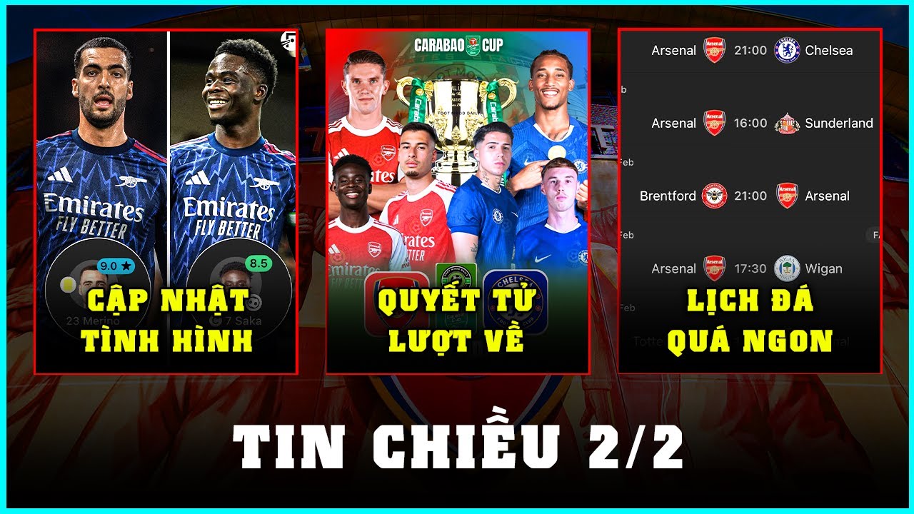 TIN CHIỀU 2/2: ARSENAL TỬ CHIẾN CHELSEA VÌ CHUNG KẾT, MERINO VÀ SAKA SAO RỒI?