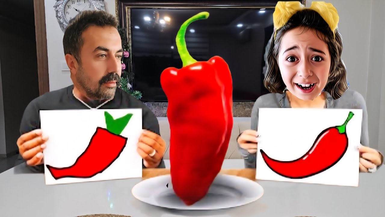 ESMA ve BABASI ÇİZ YADA YE CHALLENGE ACI BİBER CEZALI KAPIŞMAماما جابت بيبي - جنى مقداد | طيور الجنة
