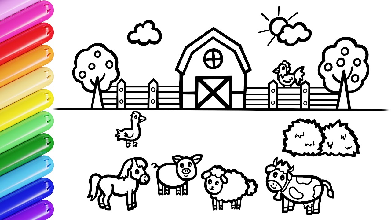 How to Draw Farm House and Animals Drawing for Kids & Toddlers | Let's Draw, Paint & Learn Together