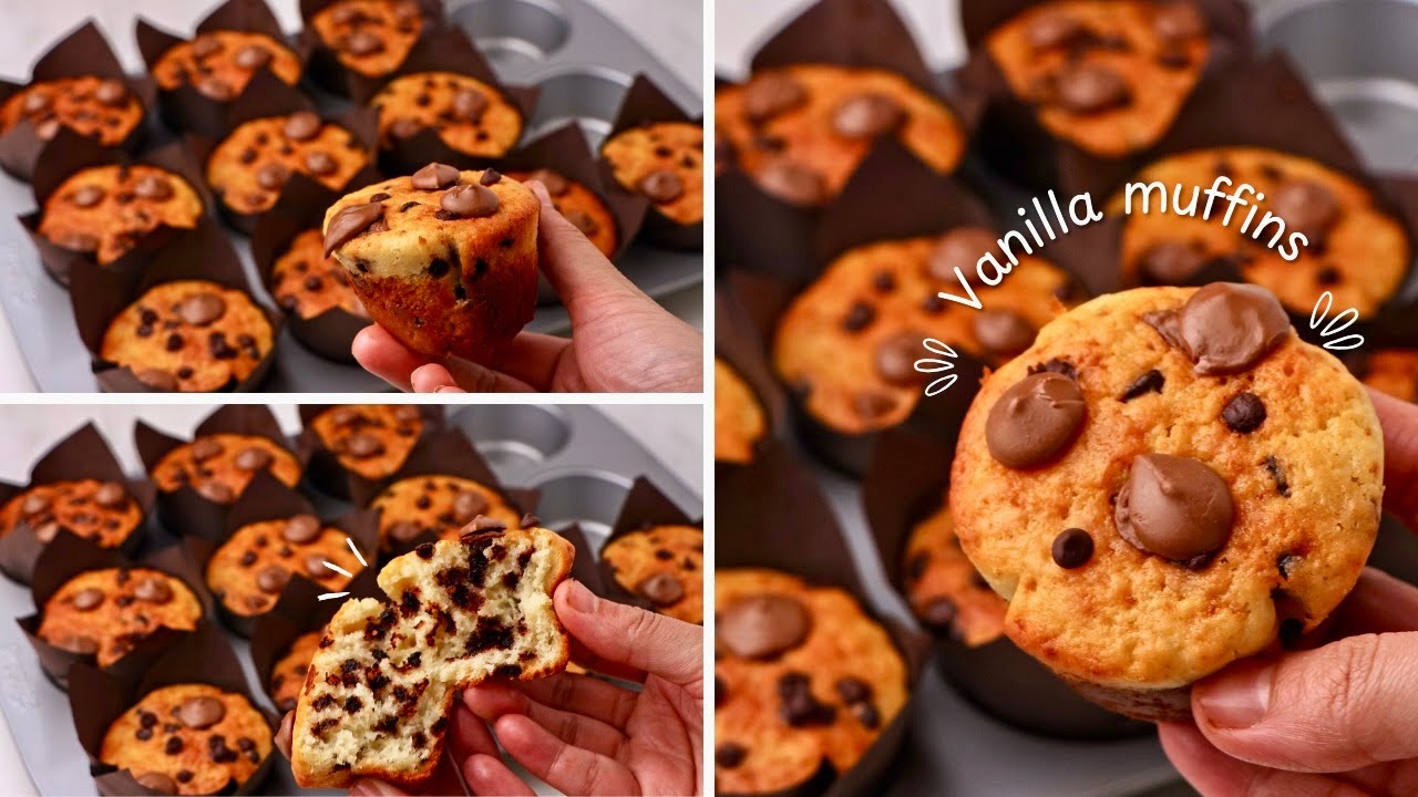 مافن فانيليا سهل ولذيذ في 10 دقائق فقط! 🍪 | Vanilla Chocolate Chip Muffins Recipe