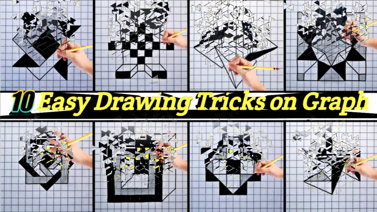10 Easy Drawing Tricks on Graph Paper | 3D Drawing | Optical Illusion | #graphpaperart