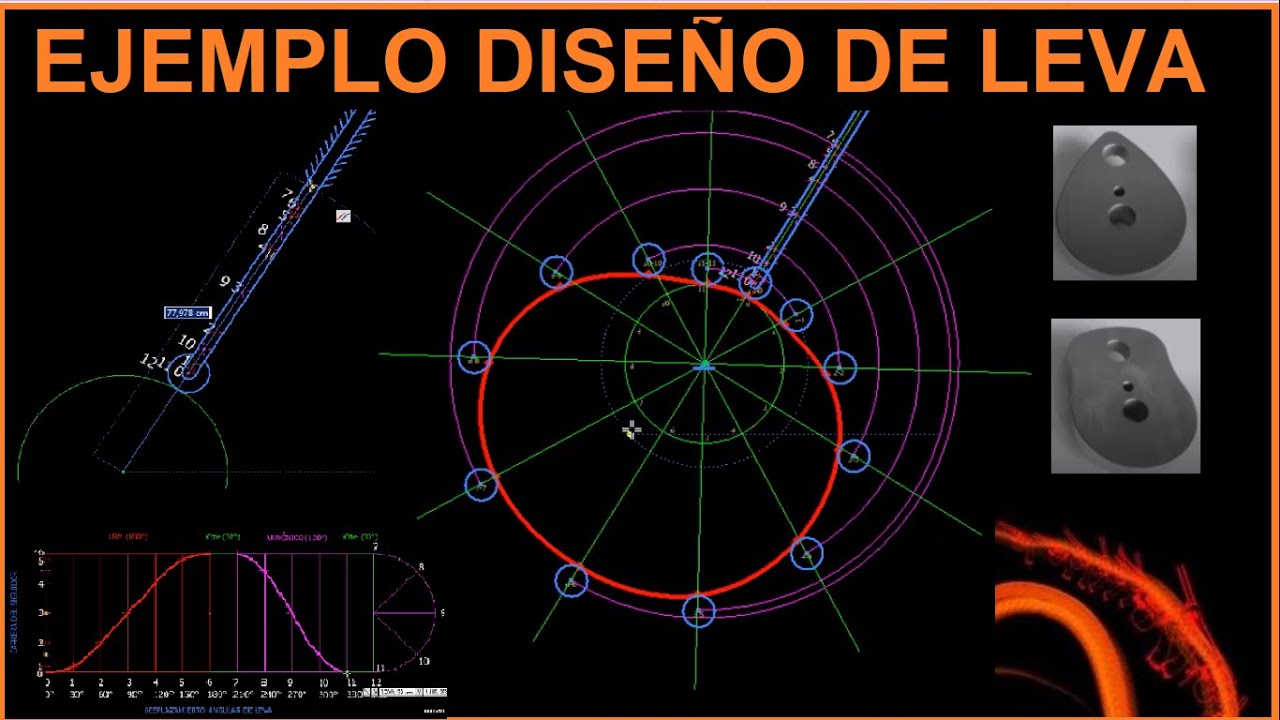 DISEÑO DE LEVA con seguidor de Rodillo radial - Dibujo mecanismo leva arbol camshaft cam design CAD