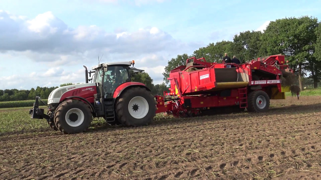 AARDAPPELEN ROOIEN MET EEN STEYR CVT 6185 GRIMME SE 150 -60