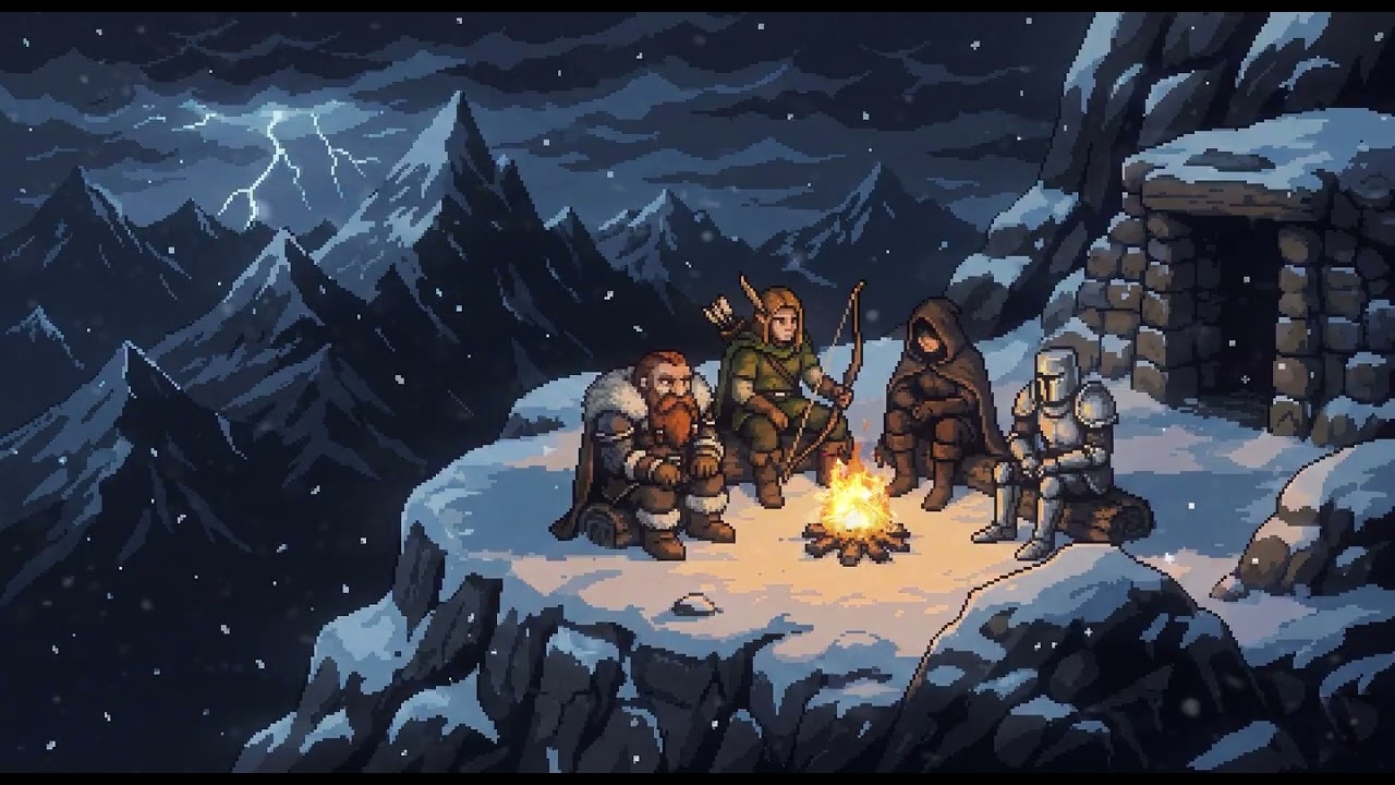 Winter Campfire on the Peak 🏔️ | Fantasy Ambience