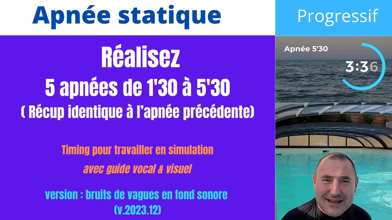 🤿 Réalisez 5 apnées de 1'30 à 5'30 - récup égale à l'apnée précédente