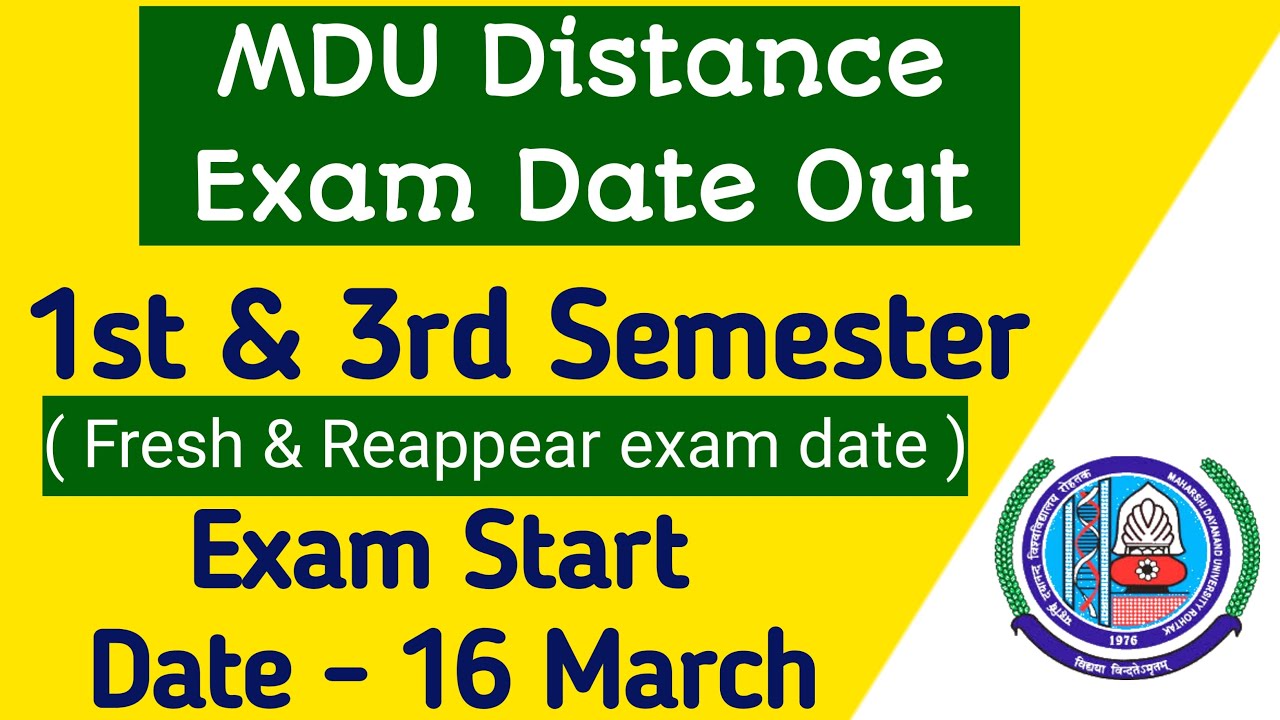Mdu distance 1st & 3rd semester exam date 2022 | mdu distance 1st semester reappear exam 2022