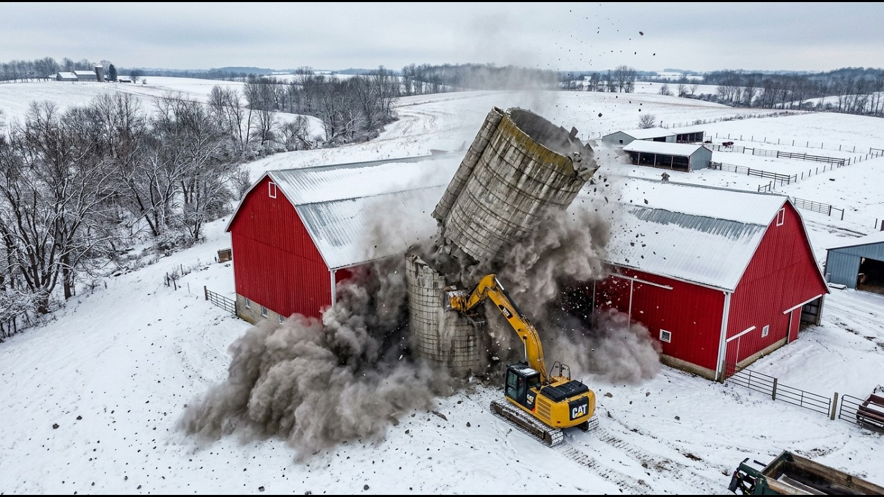 30 minutes. Excavator activities demolishing buildings and modern agricultural activities