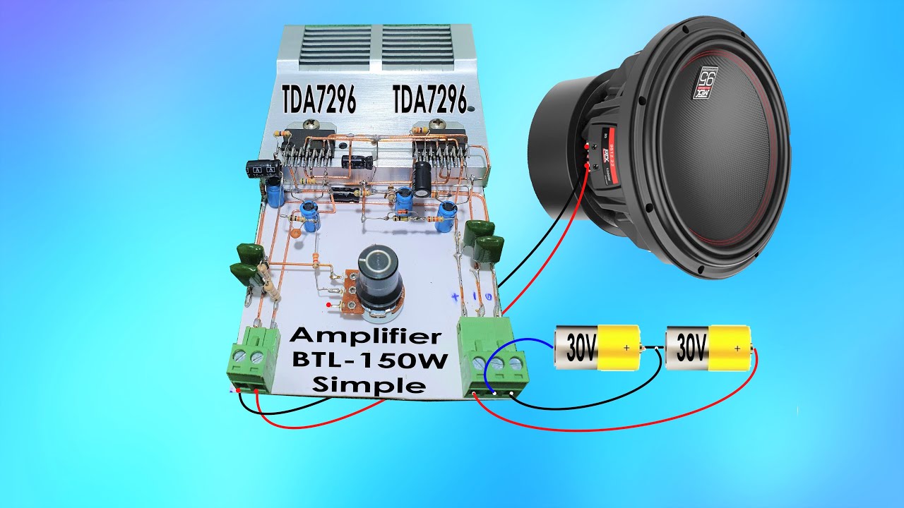 DIY Powerful Bass Amplifier BTL 150W Using 2 TDA 7296 IC High-quality Sound, simple