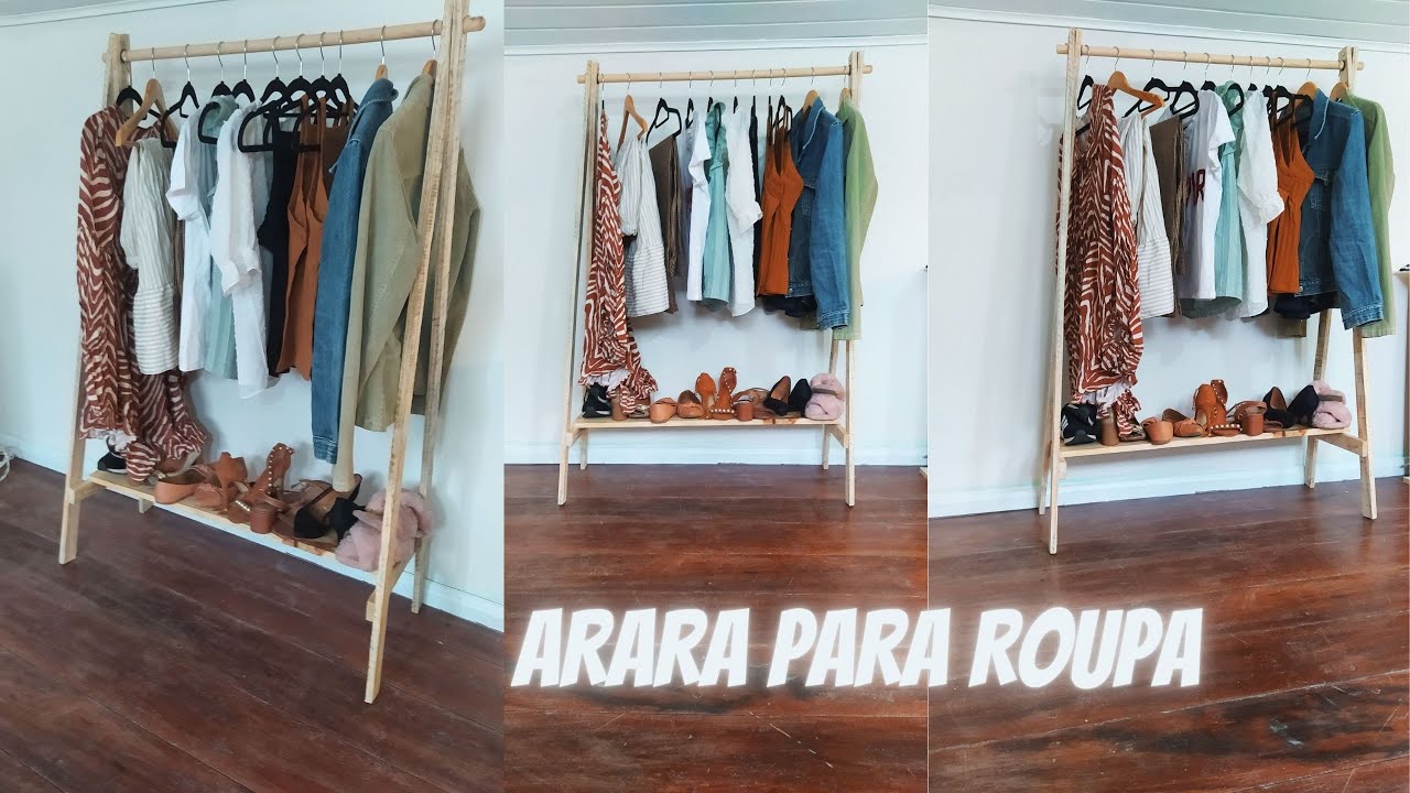 Faça você mesmo. estilo rustico.  Arara para roupas com ripas de madeira.
