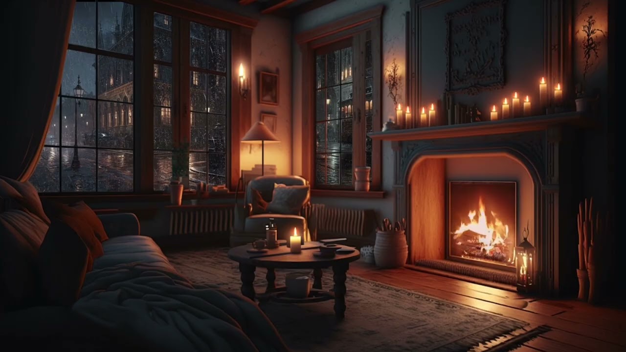 Dark Cozy Bedroom with Fireplace & Rain Outside 🌧️🔥 | 5.5 Hours Relaxing Sleep Ambience (4K)