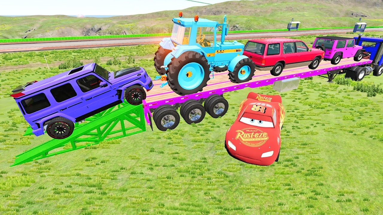 Flatbed Truck McQueen | Transportation with Truck - Pothole vs Car  BeamNG.Drive Gameplay