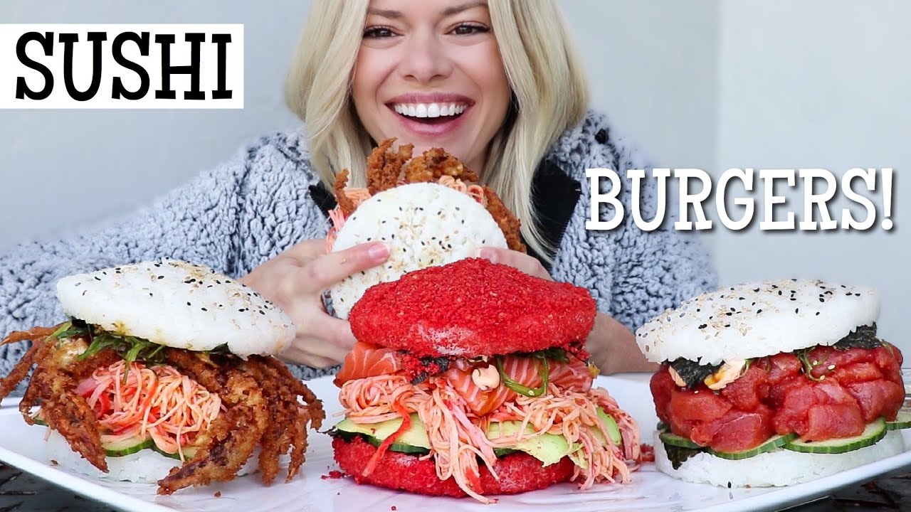 Sushi Burger MUKBANG | Flamin' Hot Cheetos + Spicy Tuna + Spicy Crab at Wave in Mount Dora!