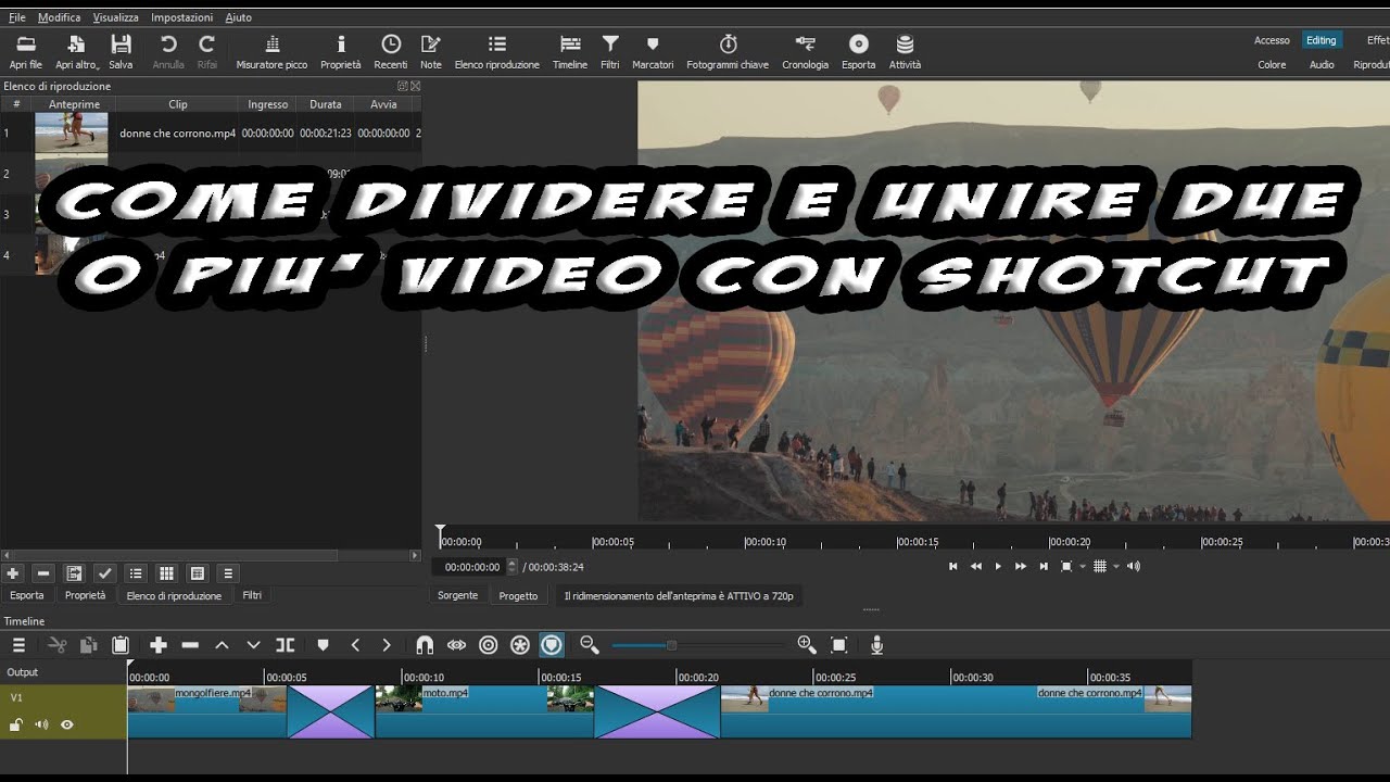 Come dividere e unire due o più video con Shotcut