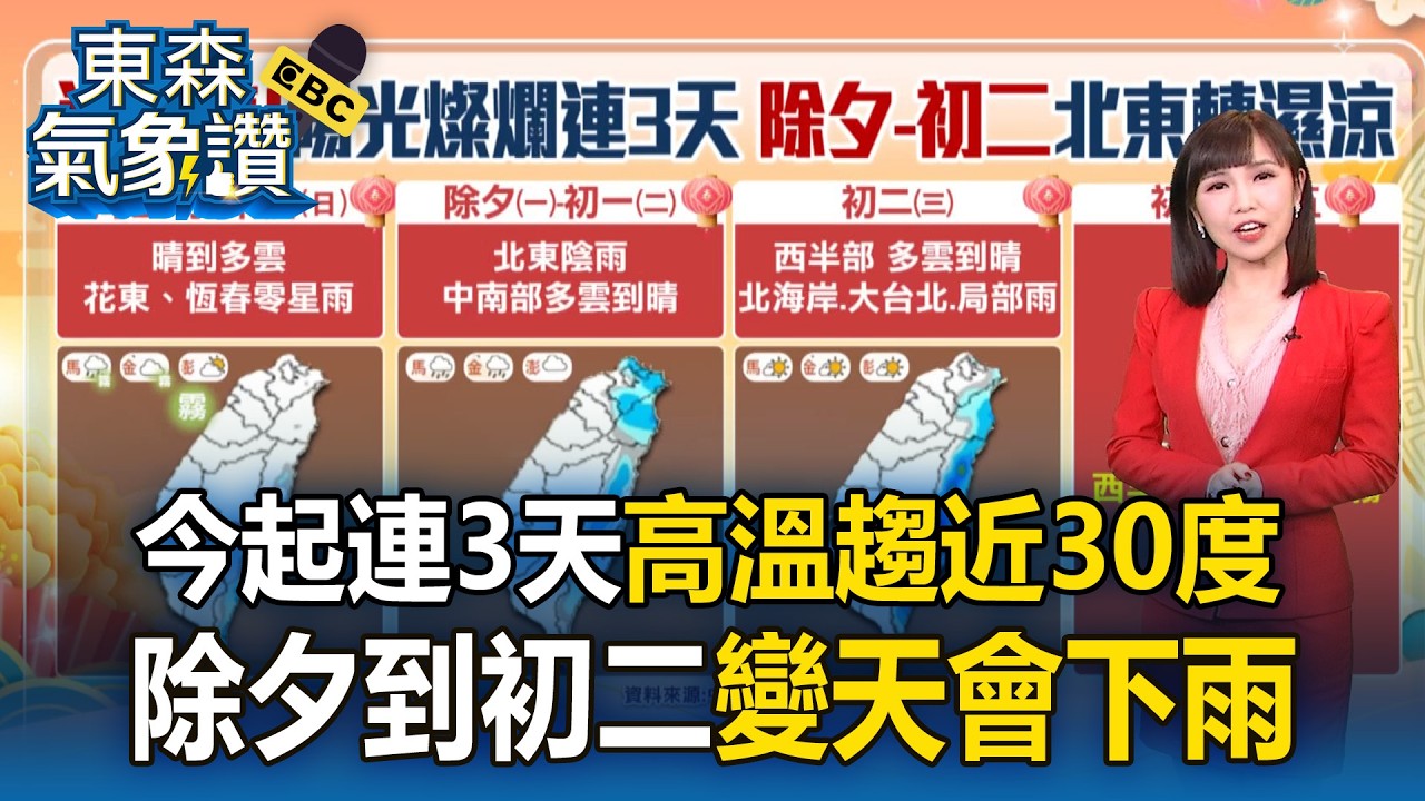 今起連3天「高溫趨近30度」！除夕到初二「變天會下雨」【東森氣象讚】