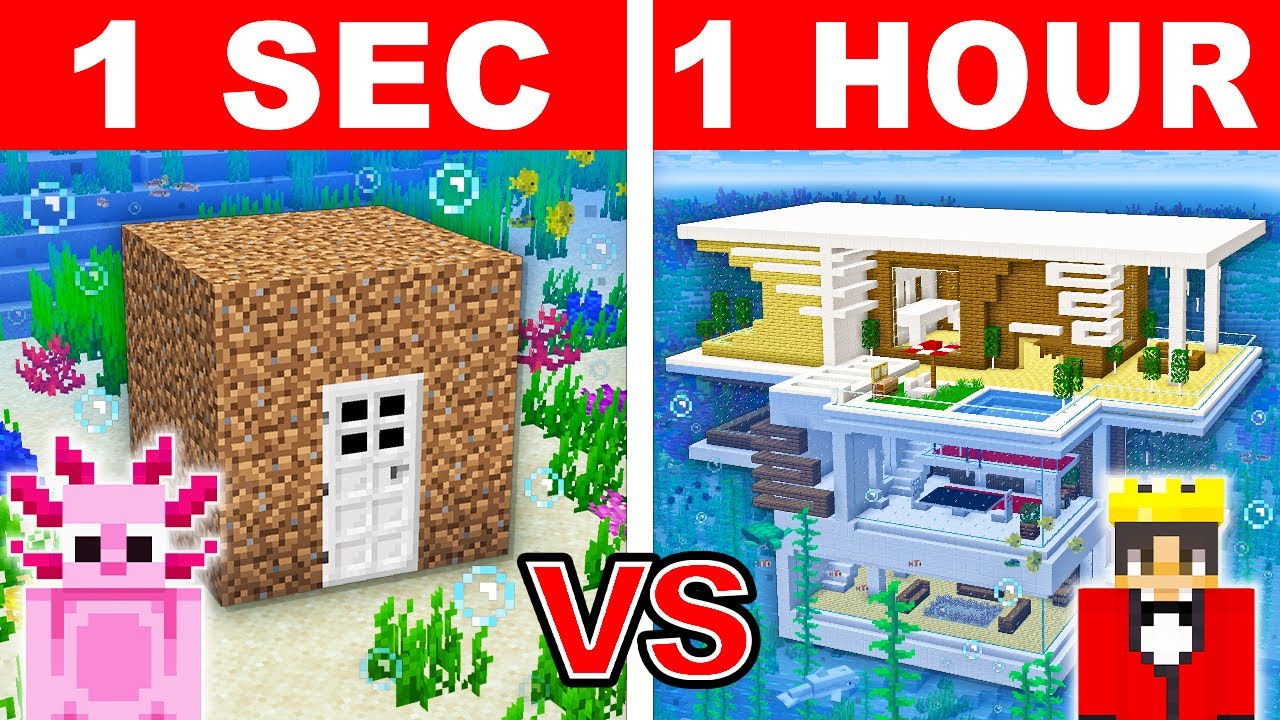 10 Seconds vs 1 Hour - Underwater House Build Challenge in Minecraft