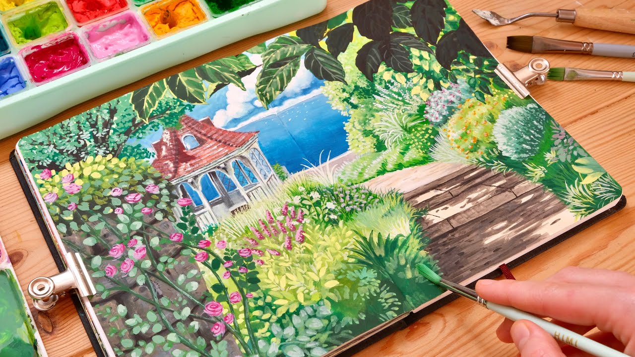 Studio Ghibli Landscape Painting With Himi Jelly Gouache🍃PAINT WITH ME