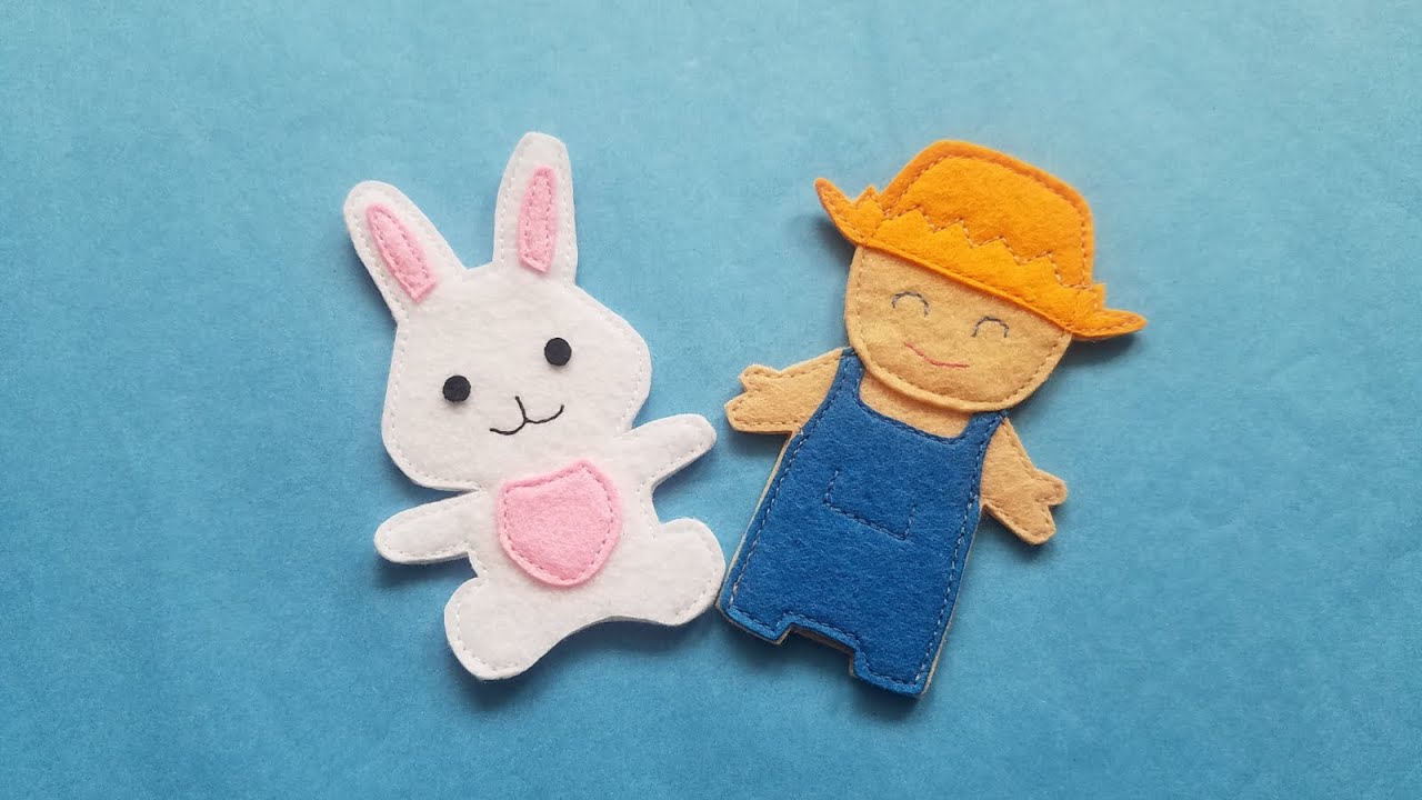 Quiet book en feutrine - marionnettes à doigt (le fermier et le lapin)