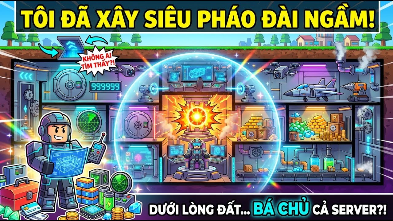 Tôi đã xây dựng một siêu pháo đài ngầm dưới lòng đất để chiếm lĩnh cả thế giới! #roblox