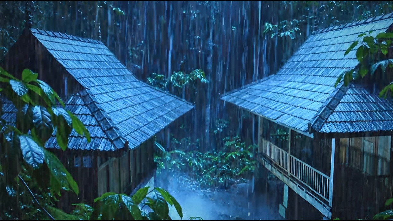 Rainstorm in Jungle Cabin at Night  Relaxing Rain Sounds for Sleep & Stress Relief