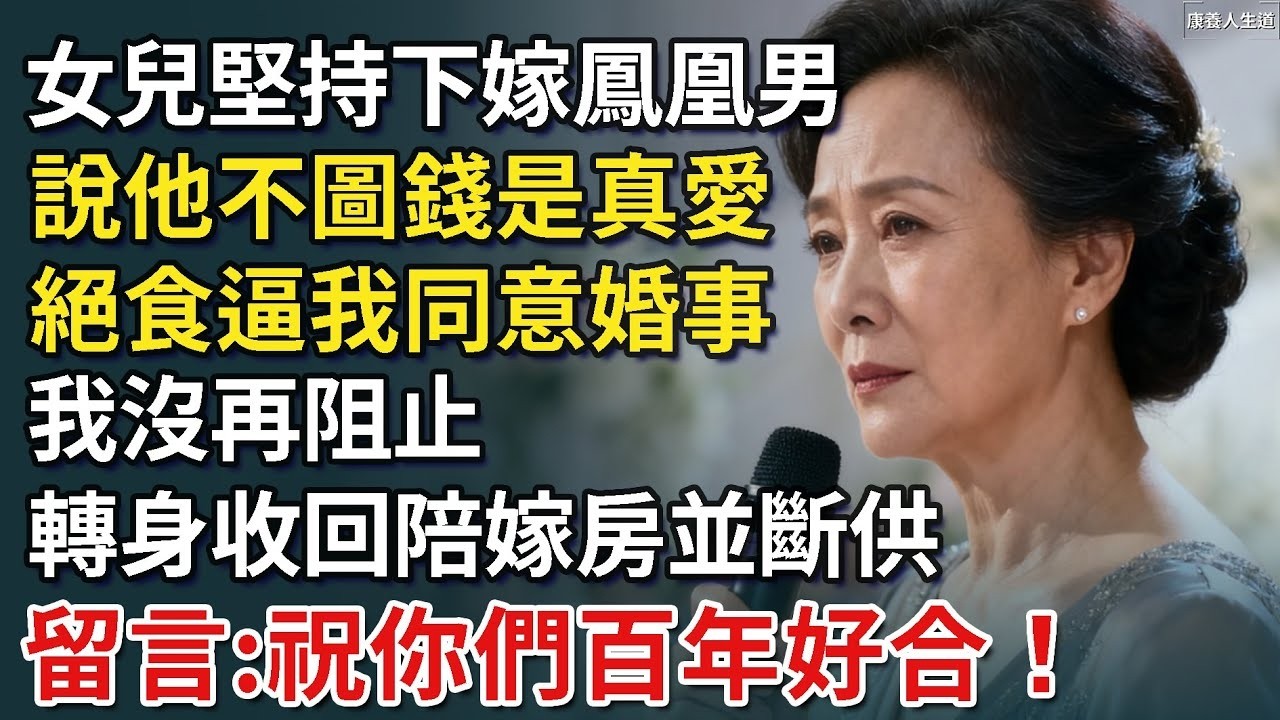 女兒堅持下嫁鳳凰男，說他不圖錢是真愛，絕食逼我同意婚事，我沒再阻止，轉身收回陪嫁房並斷供：祝你們百年好合！​【康養人生道】 #康養人生道 #上了年紀該明白的事 #養老 #聰明老人 #長壽秘密 #