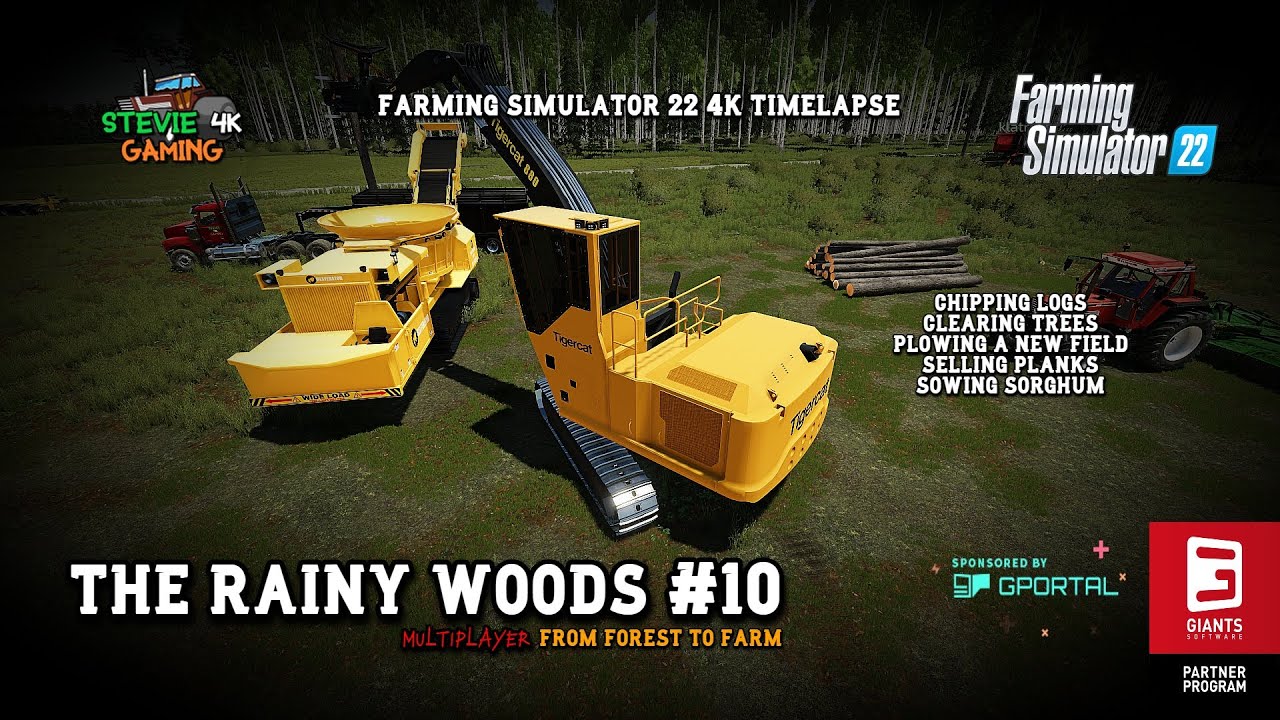 The Rainy Woods/#10/Chipping Logs/Clearing Trees/Plowing New Field/Sowing Sorghum/FS22 4K timelapse