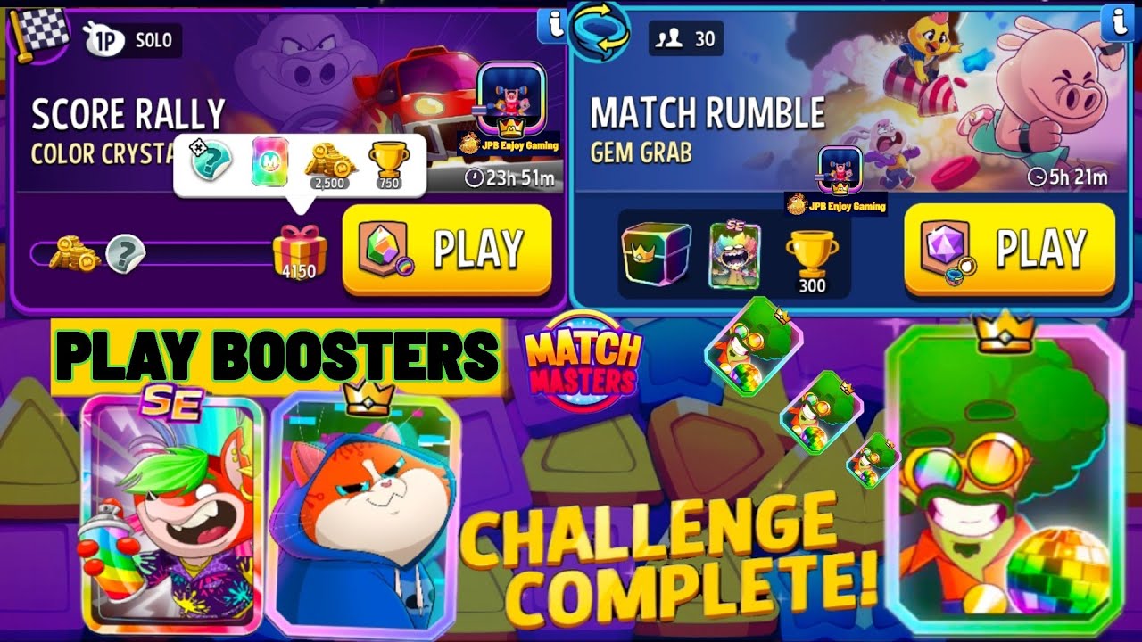 Color Crystals+Rainbow Solo Challenge 4150 Score/ Play 2 Boosters/ Match Rumble Gem Grab+Bombs Away