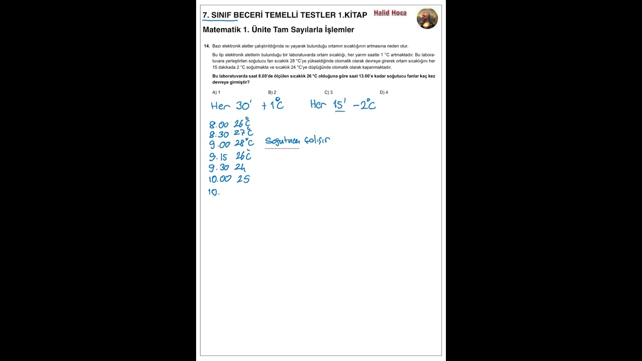 7. Sınıf Beceri Temelli Testler 1. kitap Matematik 1. Ünite Tam Sayılarla İşlemler 14. Soru