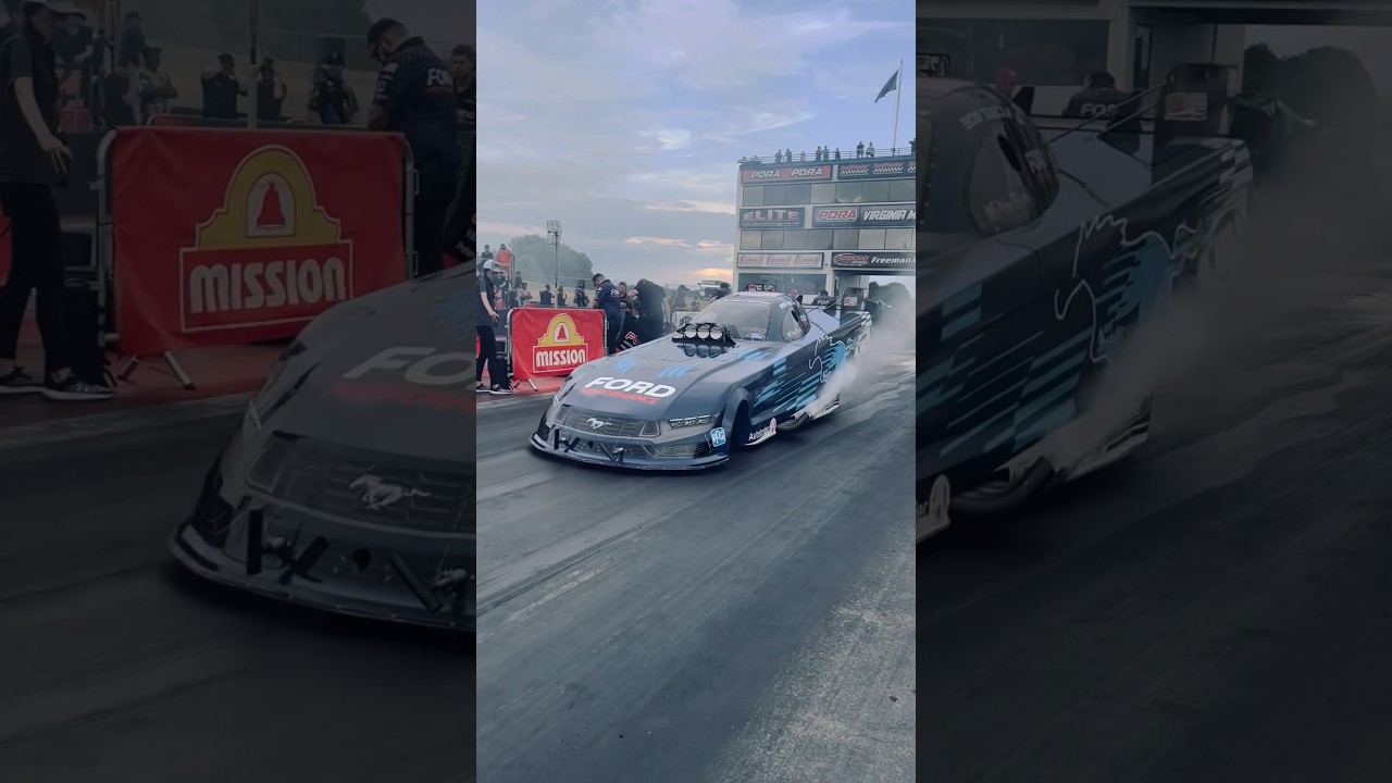 Ford Performance nitro Mustang Dark Horse funny car burn out at #VirginiaNats