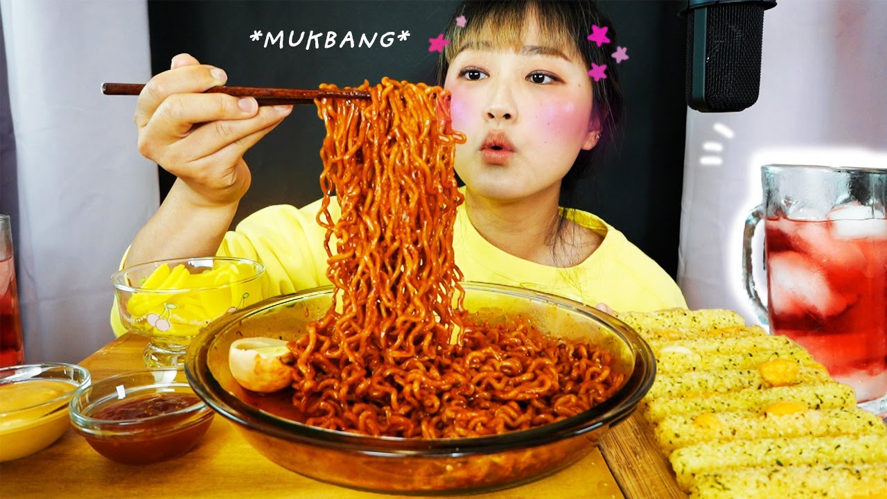 (real sound mukbang) TOMATO SAUCE FIRE NOODLE ft. Double layered Cheese Stick