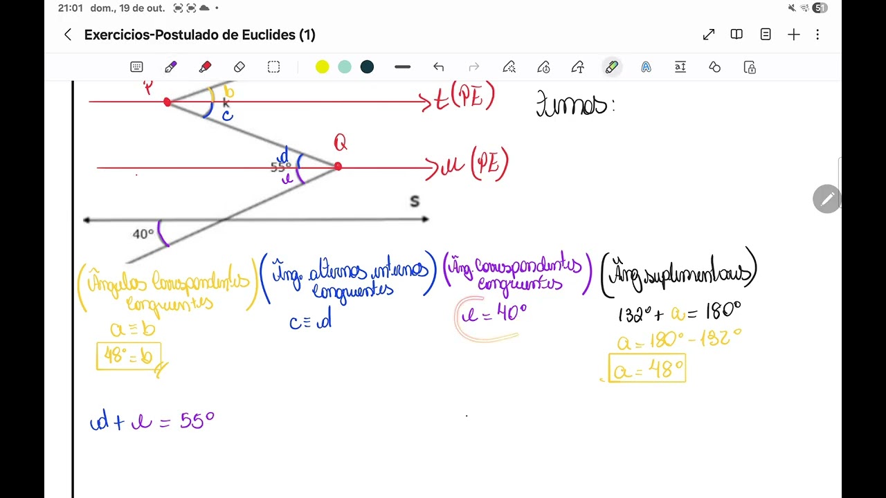 Aula 4 - Quinto Postulado de Euclides - Exercícios resolvidos. 