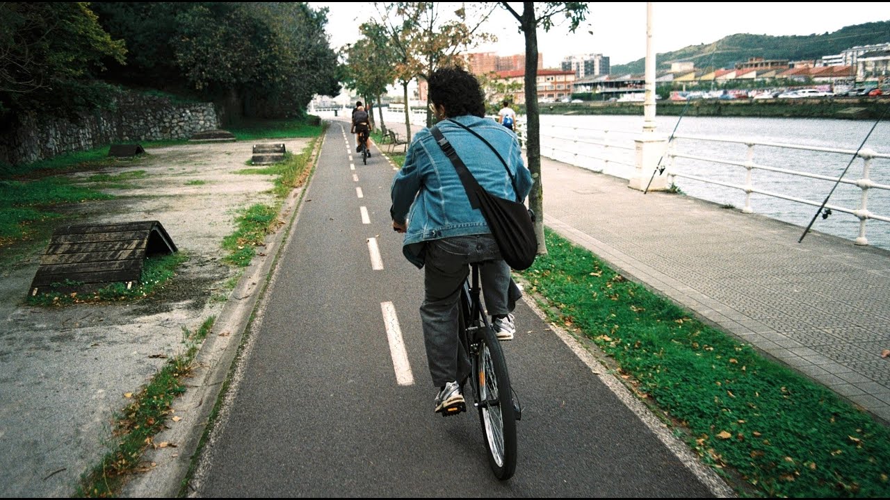 Biking and taking photos across industrial Bilbao